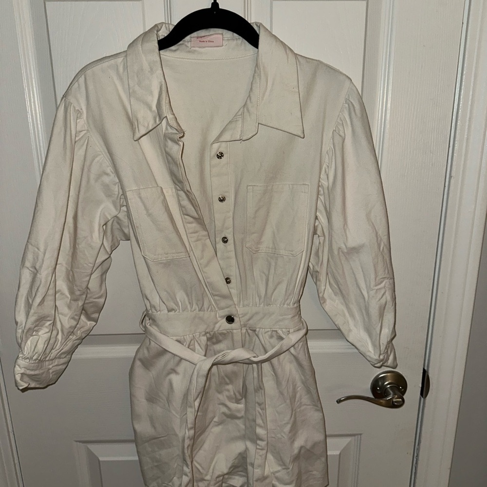 Cream Button-Up Romper with Removable Belt
